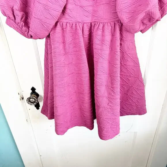 Free People Violet Mini Dress Puff Sleeves Textured Fabric Babydoll Pleated XS - Picture 12 of 13